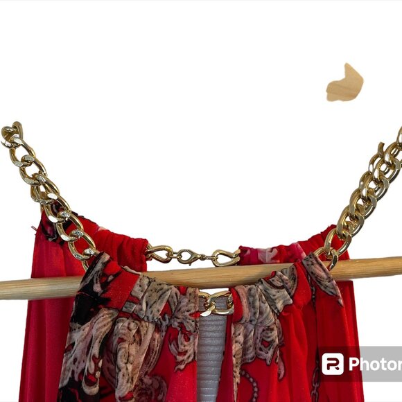 JENNIFER LOPEZ Red/Pink Print Sleeveless High-Low Dress Chain Trim - Size XS - Picture 3 of 12